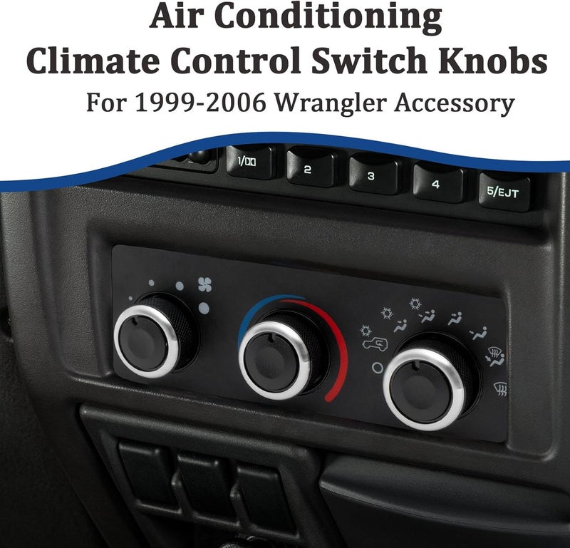 TOPINSTALL Stylish AC Knobs Compatible with 1999-2006 Jeep Wrangler Accessories, 3PCS A/C Climate Control Switch Button Heater Blower Temperature Fan Speed System Replacement 05011218AC 5011218AC - Image 2